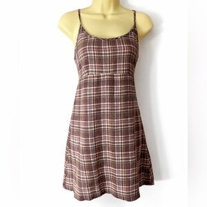 Vintage 90s Esprit Jeans Plaid Babydoll Mini Dress Brown Cottagecore Y2K Medium